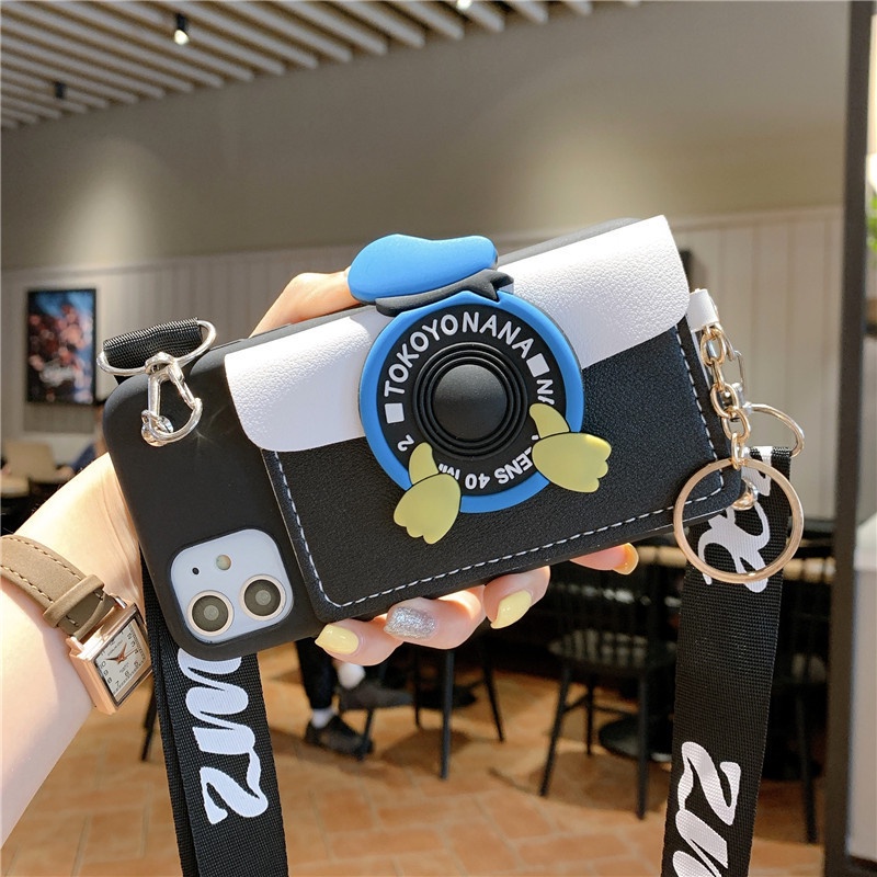 Compatible For iPhone 15 14 Pro Max 13 12 mini 6S 6 7 8 Plus 11 Pro X XR XS Max se 2020 Ốp Điện Thoại Họa Tiết Vịt Donald & Hoa Cúc Kèm Dây Đeo Cho