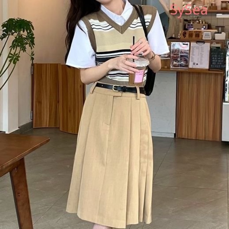 Áo Hai Dây Dệt Kim Kẻ Sọc Thời Trang Retro Cho Nữ