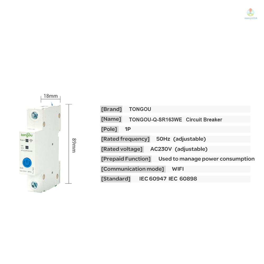 Cầu Dao Thông Minh 1P DIN Kết Nối WIFI 1P ​Công Tắc Điều Khiển Bằng Giọng Nói Tương Thích Với Alexa Và Google