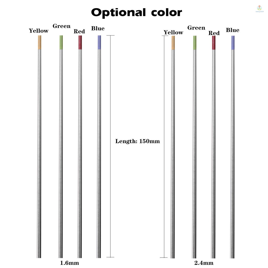 Bộ Que Hàn Điện Cực Vonfram Màu Đỏ / Vàng / Xanh Lá 1.6 * 150 / 2.4 * 150 Chuyên Dụng