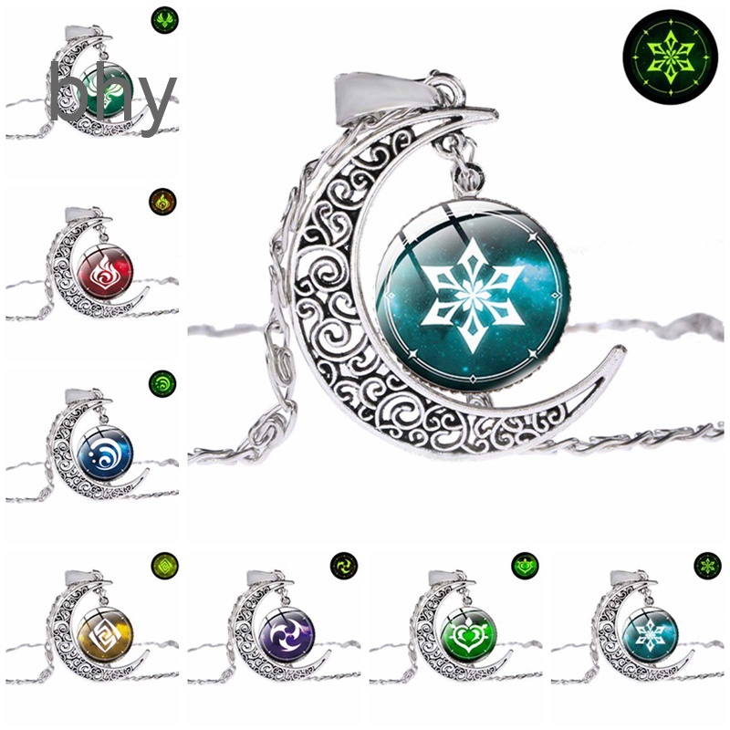 Bhy Vòng cổ Mặt Thủy Tinh Cabochon Hình Anime Game GenshinImpact of God 7 Elements