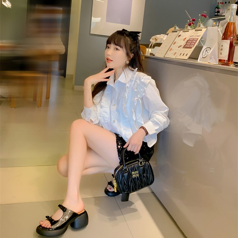 Dép Da PU Đế Dày Hở Ngón Đính Nơ Thoáng Khí Thời Trang Mùa Hè Cho Nữ