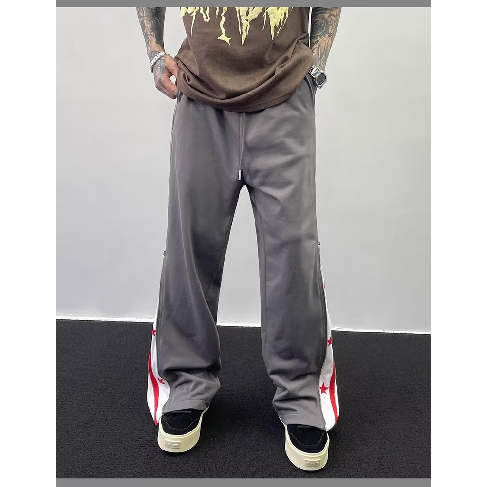 Quần Dài Ống Rộng Phối Khóa Kéo Họa Tiết Ngôi Sao Thời Trang Cho Nam