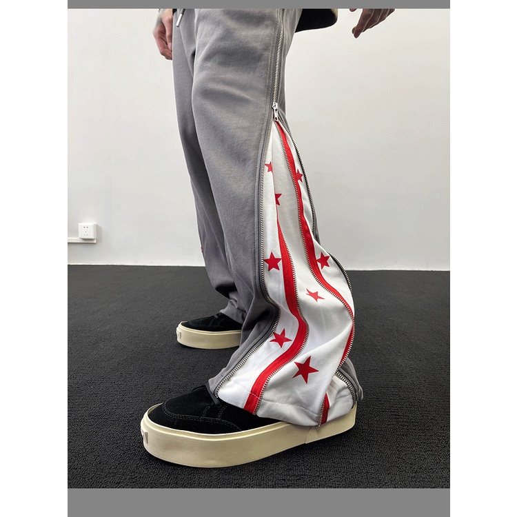 Quần Dài Ống Rộng Phối Khóa Kéo Họa Tiết Ngôi Sao Thời Trang Cho Nam