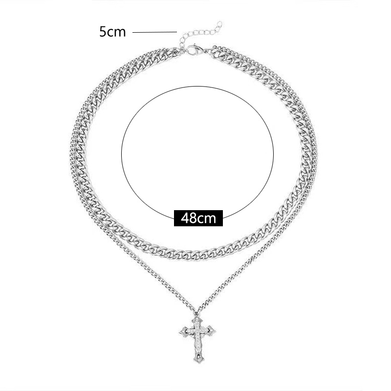 Vòng cổ Hai Lớp Mặt Thánh Giá Phong Cách Hip hop Cho Nam Và Nữ