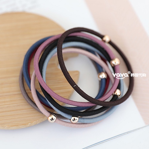 Set 4 Dây Cột Tóc Cao Su Co Giãn Đính Hạt Vàng Siêu Mịn Đơn Giản Phong Cách Hàn Quốc