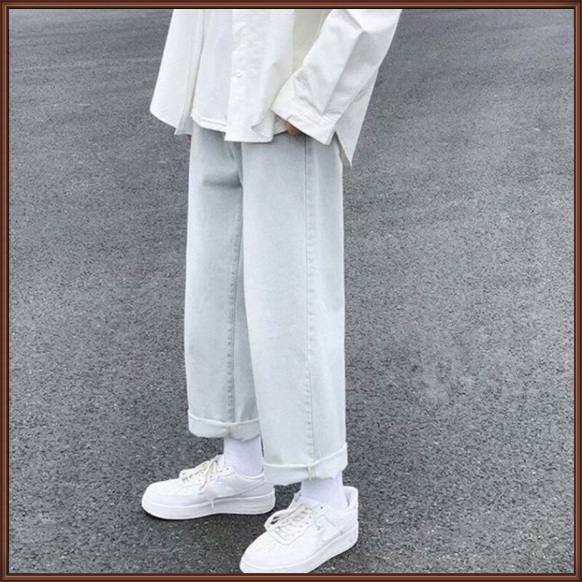 Quần Jean Lưng Cao Ống Suông Rộng Họa Tiết Hoa Cúc Xinh Xắn Thời Trang Mùa Hè