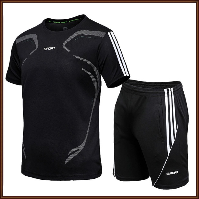 Bộ Trang Phục Thể Thao 2 Mảnh Gồm Áo Thun Tay Ngắn + Quần Short Dáng Rộng Thoáng Khí Nhanh Khô Cho Nam