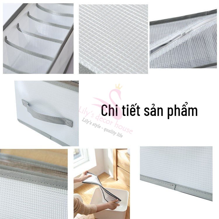 Hộp vải đựng quần áo chia 7-12 ngăn khung cướng LILY'S DECOR HOUSE sắp xếp phân loại chất liệu thân thiện môi trường