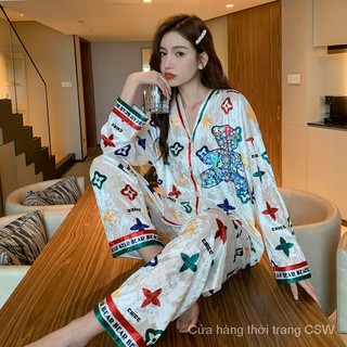 Bộ đồ ngủ chất nhung phong cách phương tây thời trang thu đông mới cho nữ