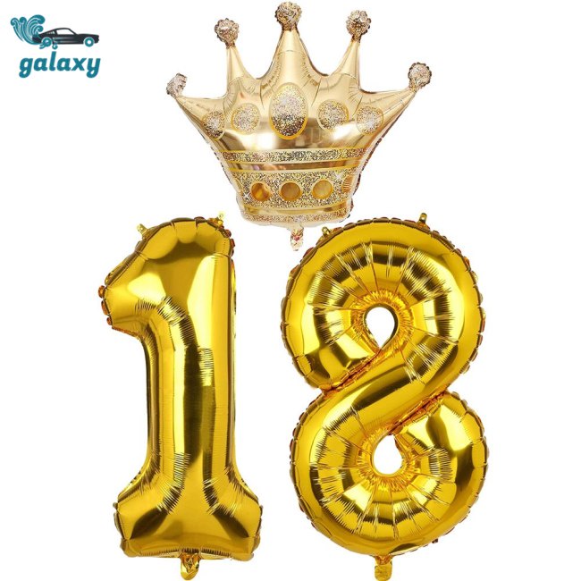 Bong Bóng Trang Trí Sinh Nhật Hình Vương Miện Màu Vàng galaxy 10 18 20 30 40 50-90 Tuổi
