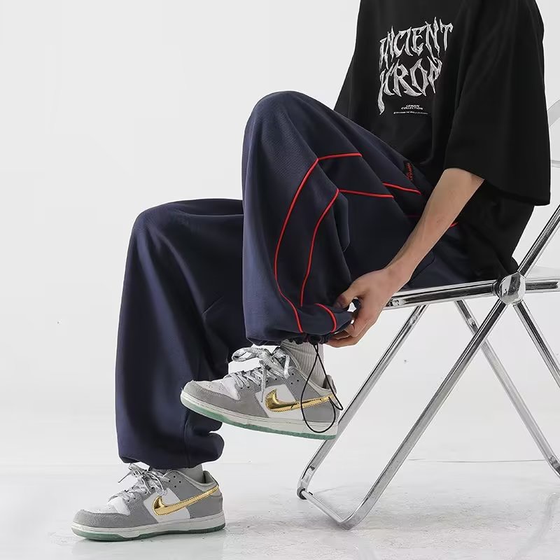 Quần Dài Thể Thao Dáng Rộng Họa Tiết Kẻ Sọc Phong Cách Hip Hop Cá Tính Cho Nam Nữ