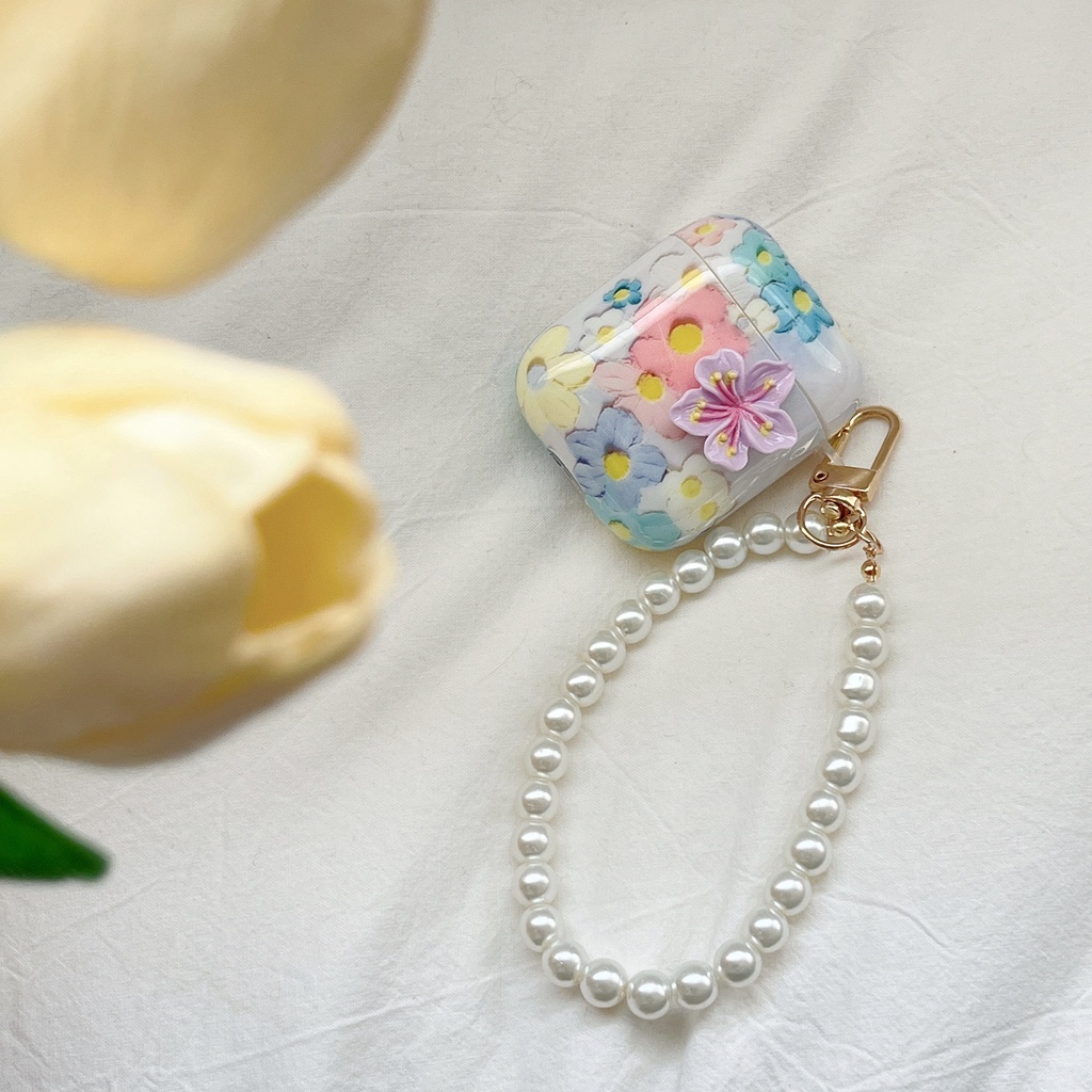 Vỏ Bảo Vệ Hộp Sạc Tai nghe không dây AirPods 1 2 gen3 pro2 2022 Bằng Tpu Mềm Hình Tranh Sơn Dầu Hoa 3D
