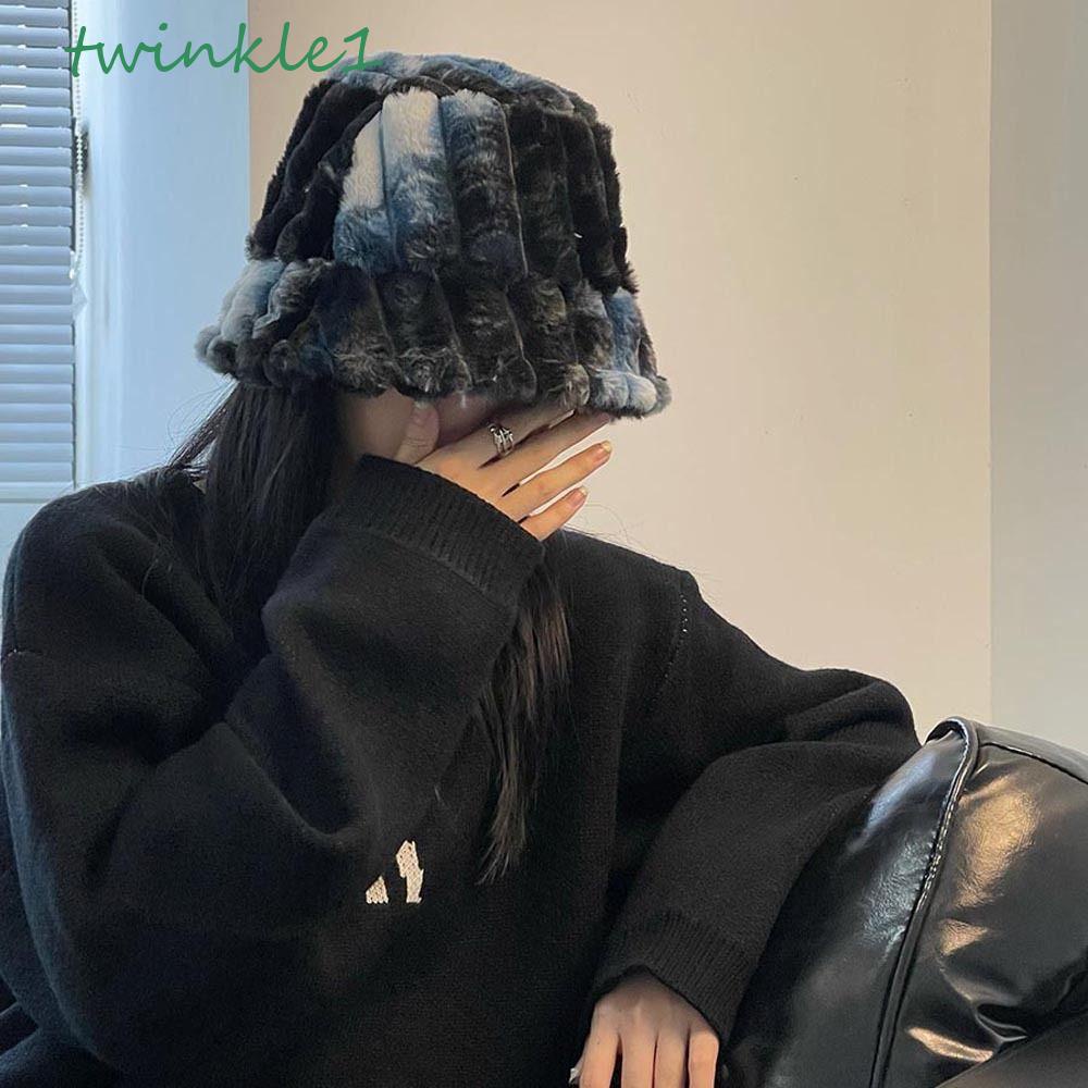 Mũ Bucket Lông Thỏ Lấp Lánh Thời Trang Đường Phố Thanh Lịch Cho Nữ