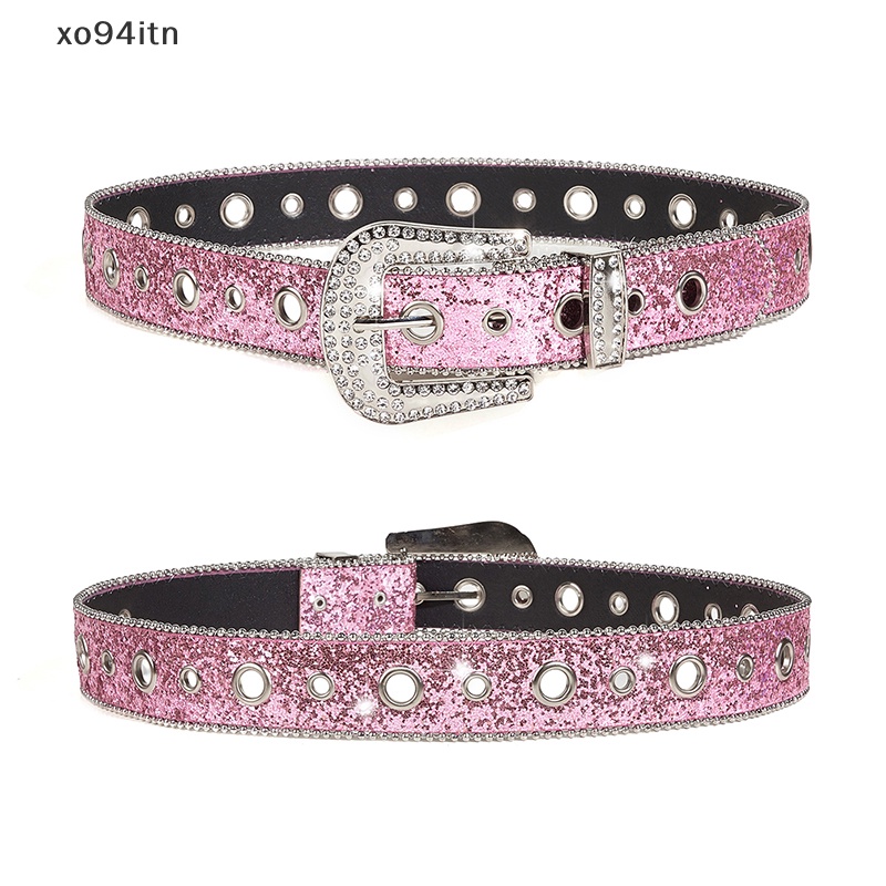 Thắt Lưng Da PU Đính Đá Lấp Lánh Phong Cách Cao Bồi Y2K