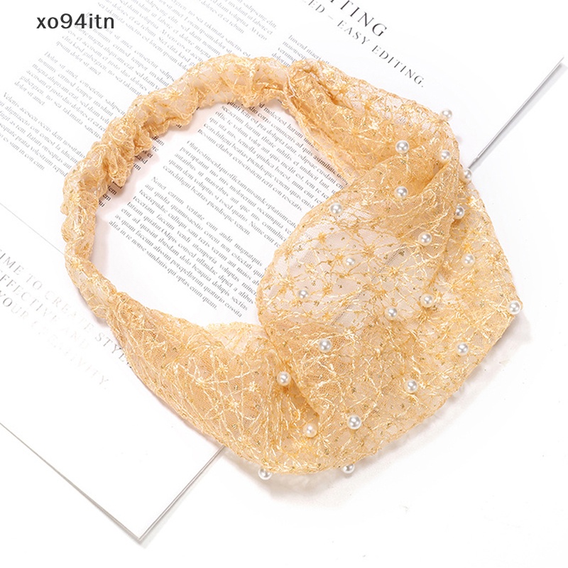 Băng Đô Cài Tóc Phối Lưới Thoáng Khí Đính Ngọc Trai Thời Trang