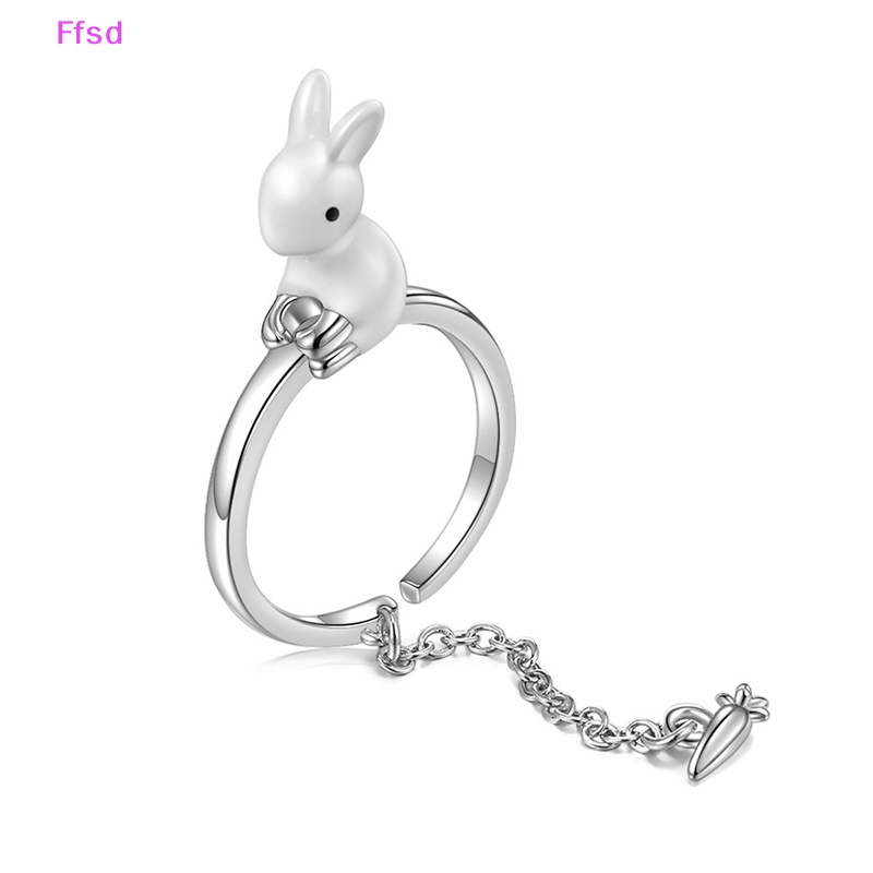 {Ffsd} Nhẫn Hở Mạ Bạc 925 Hình Thỏ Và Củ Cải Cá Tính Thời Trang Dự Tiệc Cho Nữ