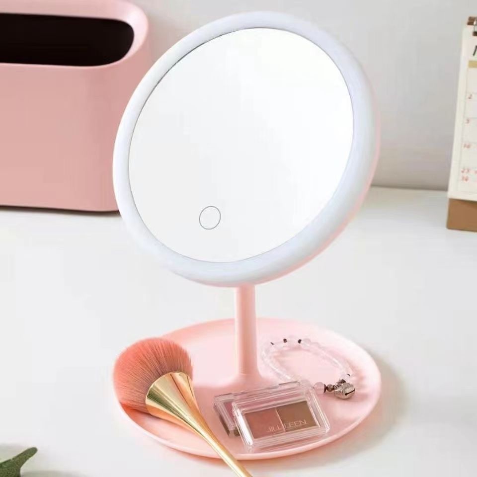 Gương Trang Điểm Gương Soi Để Bàn Có Đèn Led Cảm Ứng 3 Chế Độ Sáng Kèm Sạc Tích Điện, Độ Nét Cao, Có Để Đựng Phụ Kiện
