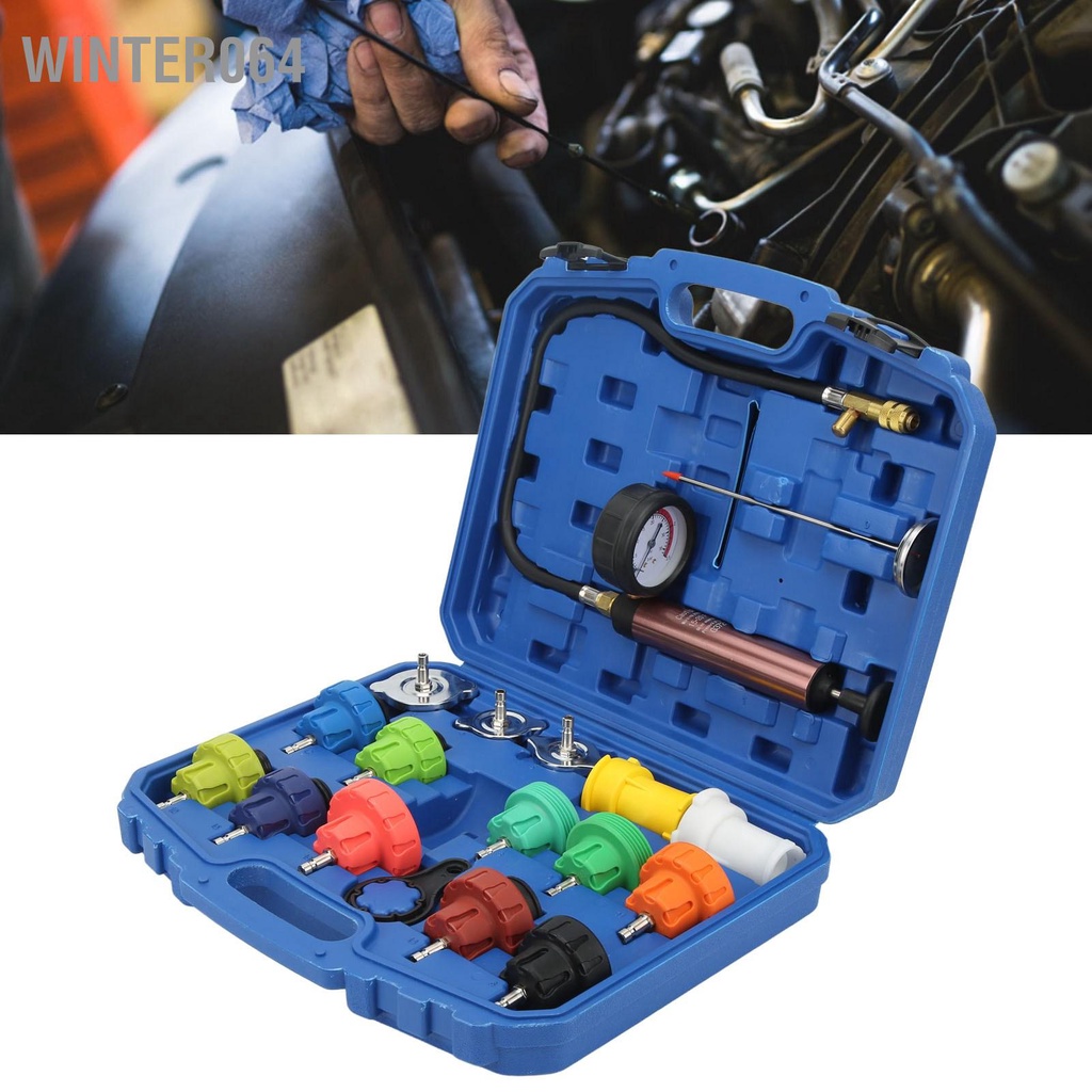 Winter064 Bộ kiểm tra rò rỉ hệ thống làm mát áp suất tản nhiệt 0‑35psl Công cụ phát hiện ô tô Chất Đầu thanh lọc chân không Vòng đệm chuyển đổi bình chứa nước