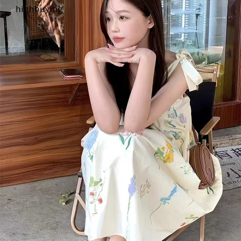 Đầm Midi Hai Dây Dáng Chữ A Họa Tiết Hoa Phong Cách Hàn Quốc Ngọt Ngào