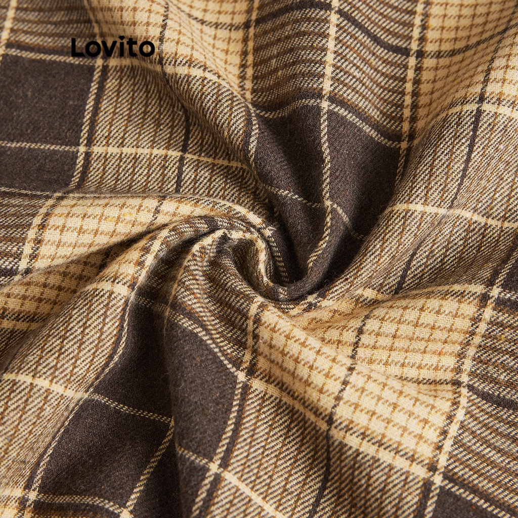 Chân váy LOVITO có khóa kéo bên hông họa tiết kẻ sọc thường ngày dành cho nữ L47LD062 (màu nâu)