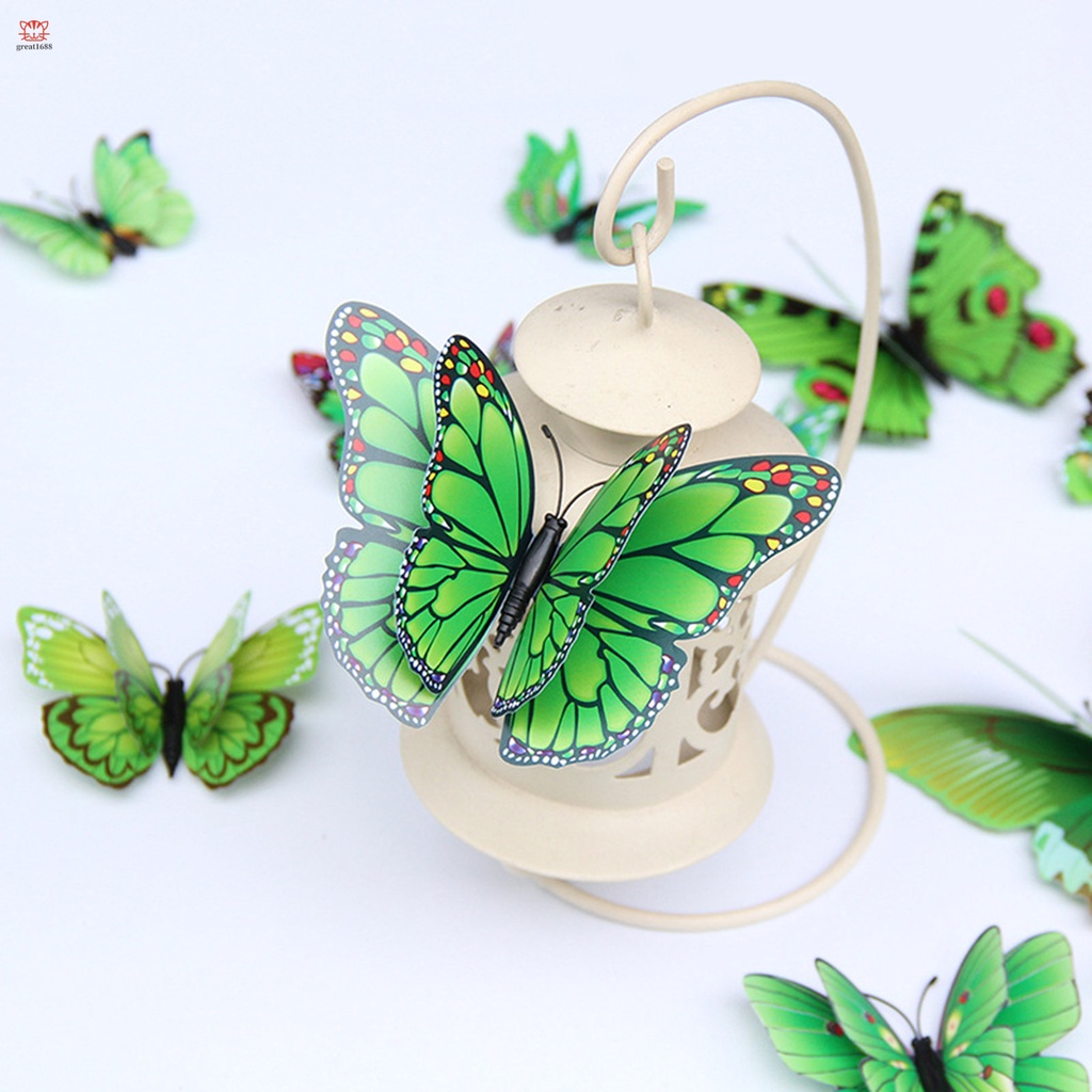 12 Sticker Dán Tường Họa Tiết 3D Hình Con Bướm Dùng Trong Trang Trí Phòng