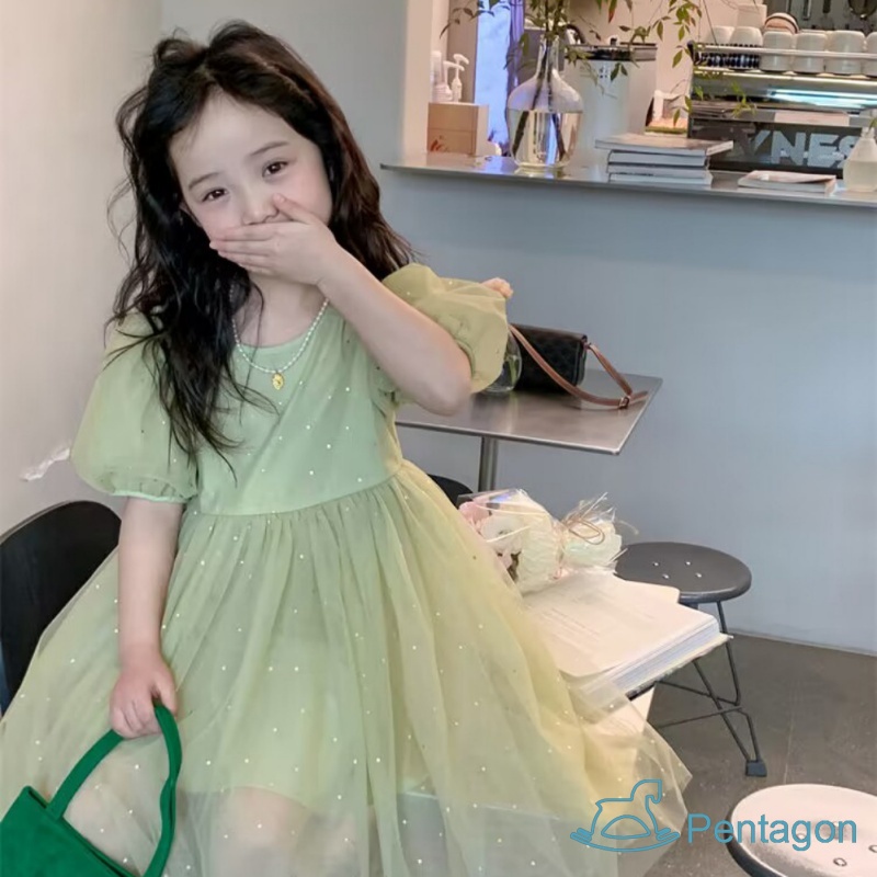 Đầm Công Chúa Tay Ngắn Phồng Thoáng Khí Thời Trang Mùa Hè Phong Cách Hàn Quốc Cho Bé Gái