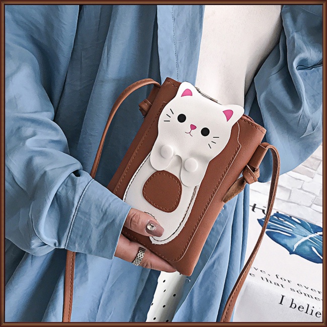 Túi Đeo Vai Bằng Da PU Hình Mèo Dễ Thương Thời Trang Cho Nữ
