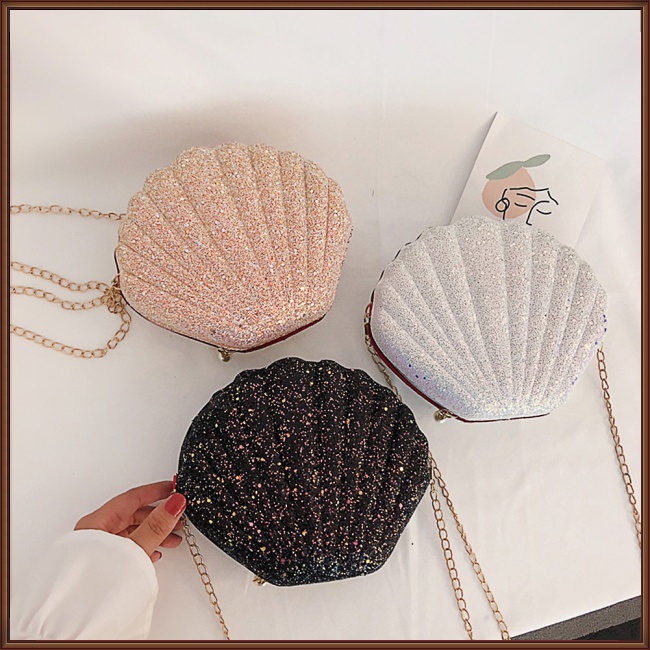 Jaz Túi Đeo Vai Mini Hình Vỏ Sò Đính Kim Sa Lấp Lánh Sang Trọng Dễ Phối Đồ Cho