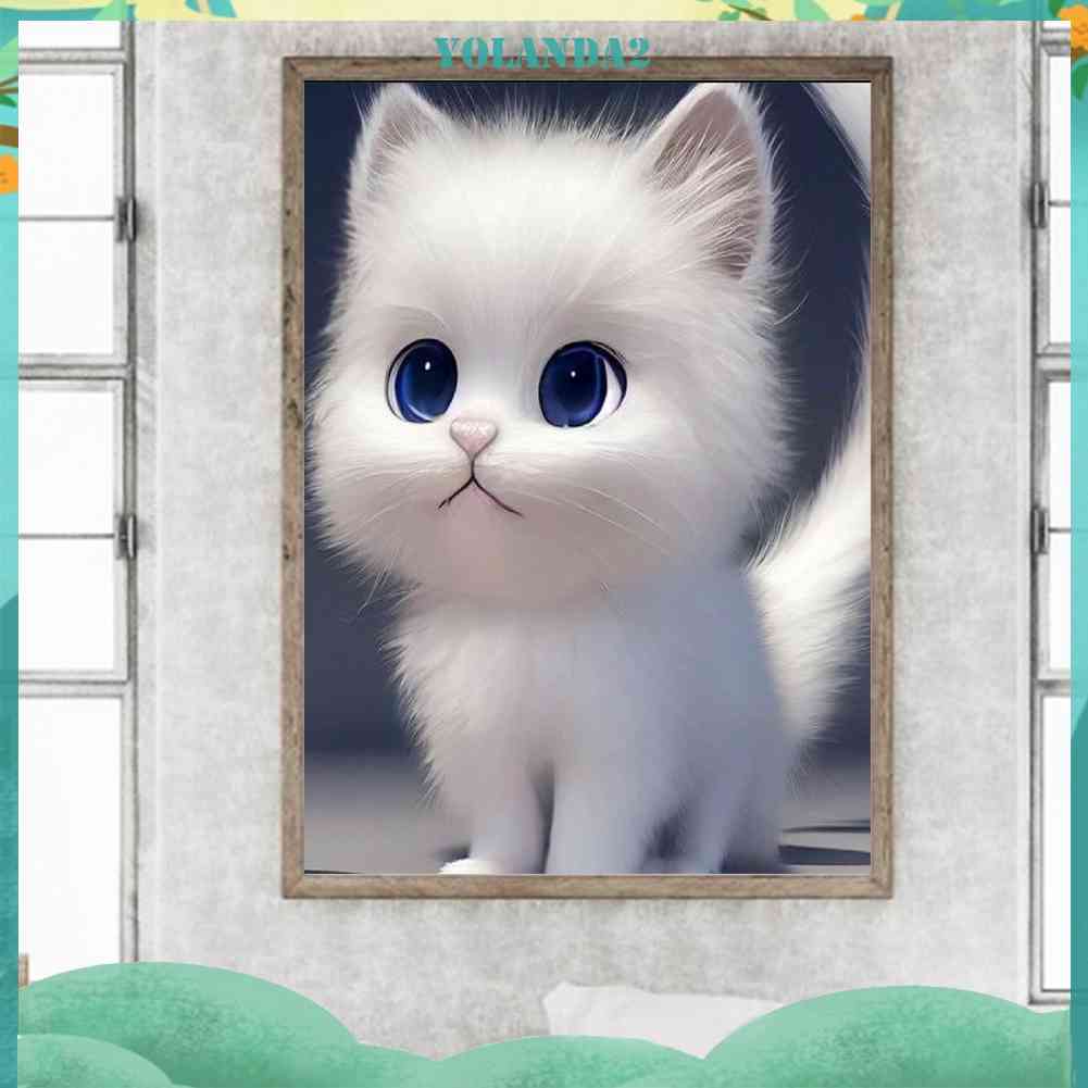 Tranh Đính Đá Kim Cương Toàn Bộ 5D DIY Hình Vẽ Mèo Trang Trí Nhà Cửa