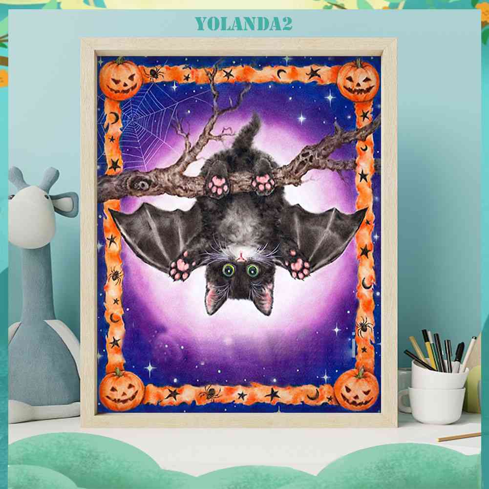 Tranh Đính Đá Kim Cương Toàn Bộ 5D DIY Hình Vẽ Mèo Dơi