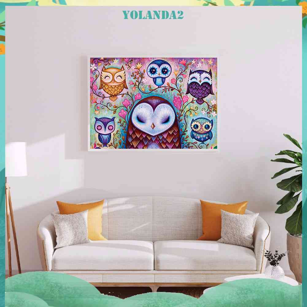 Bộ Tranh Đính Đá 5D Toàn Diện Họa Tiết Chim Cú Độc Đáo DIY Dùng Trang Trí Nhà Cửa