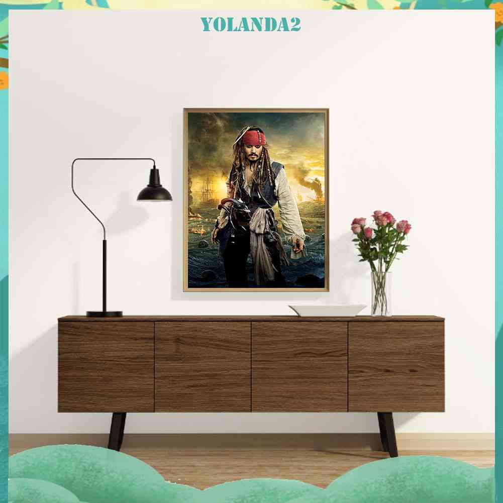 Tranh Đính Đá 5D Toàn Bộ Hạt Tròn Hình Thuyền Trưởng Jack Mosaic