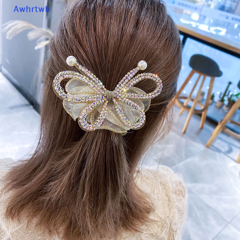 Dây Cột Tóc Co Giãn Đính Đá Hình Nơ Lớn Thanh Lịch Cho Nữ Mới