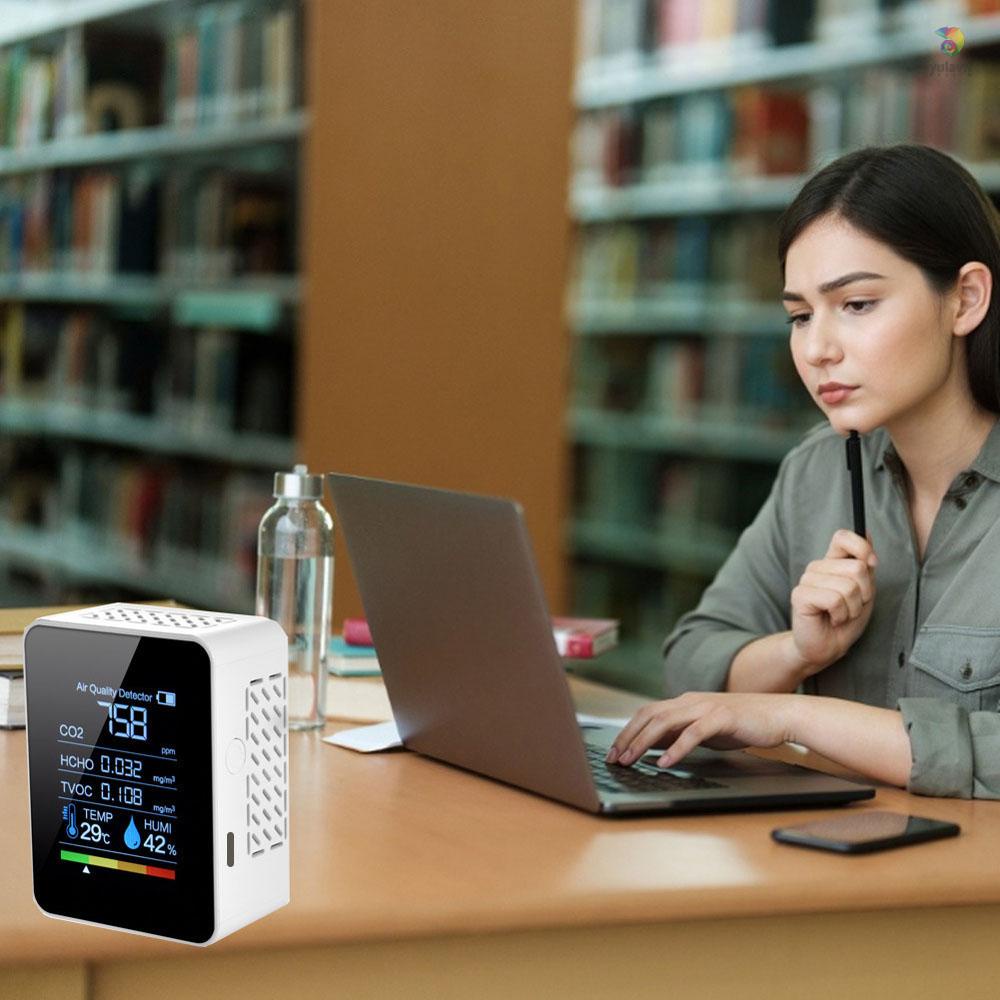 Thiết Bị Đo Độ Ẩm / Nhiệt Độ Kỹ Thuật Số 5 Trong 1 CO2 Carbon Dioxide TVOC HCHO