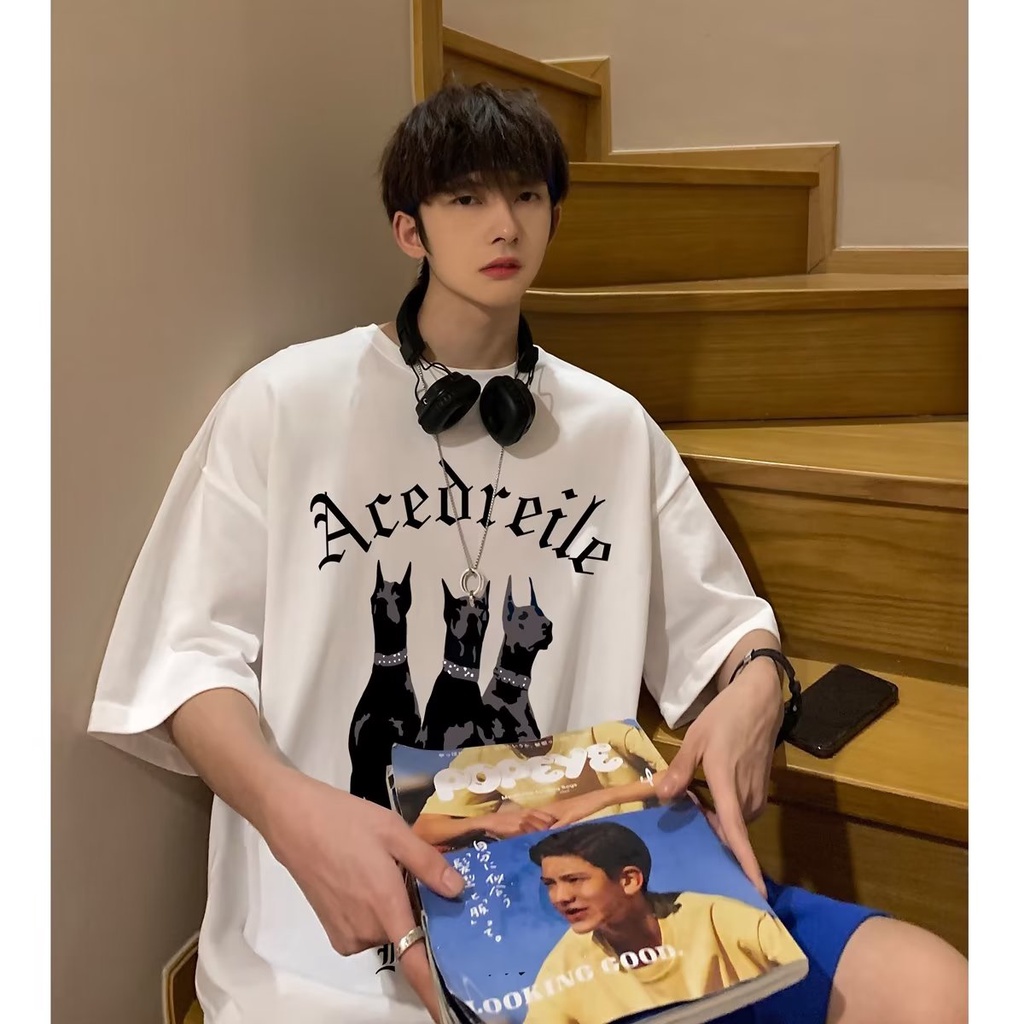 Có size lớn M-8xl Áo thun unisex nam nữ form rộng tay lỡ phông In Hoạt Hình Doberman