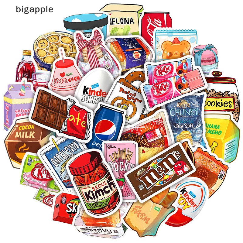 Bộ 50 Miếng Dán Chống Thấm Nước Hình Thức Ăn / Sữa / Điện Thoại Độc Đáo Trang Trí Xe Hơi / Xe Máy