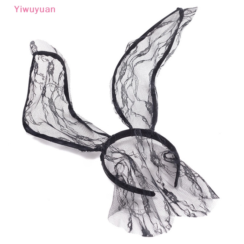 < Yiwuyuan > Băng Đô Tai Thỏ Halloween Phối Ren Gợi Cảm
