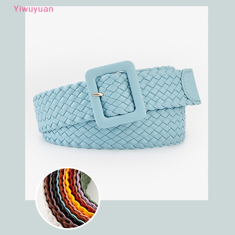 < Yiwuyuan > Thắt Lưng Dệt Khóa Vuông Màu Kẹo Đơn Giản Thời Trang Hàn Quốc Cho Nữ Trẻ Trung Mới