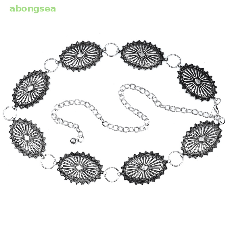 Thắt Lưng Dây Xích Kim Loại Mặt Oval Phong Cách Boho Cổ Điển Cho Nữ