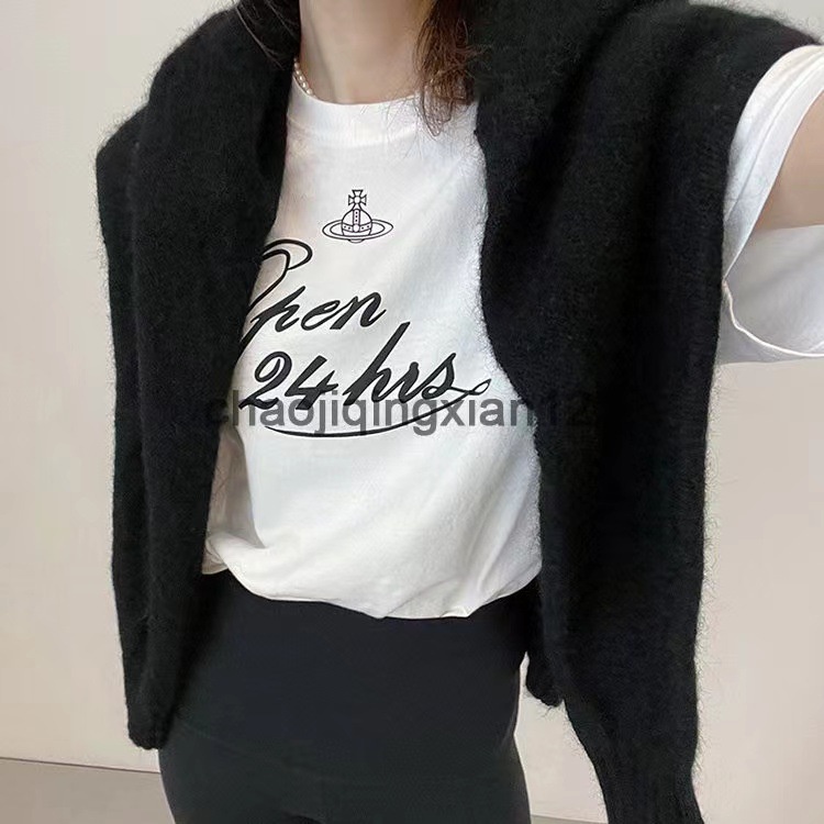 Áo Thun Cotton Tay Ngắn Cổ Tròn Thêu Hình Hành Tinh Phong Cách Vintage Dành Cho Nữ
