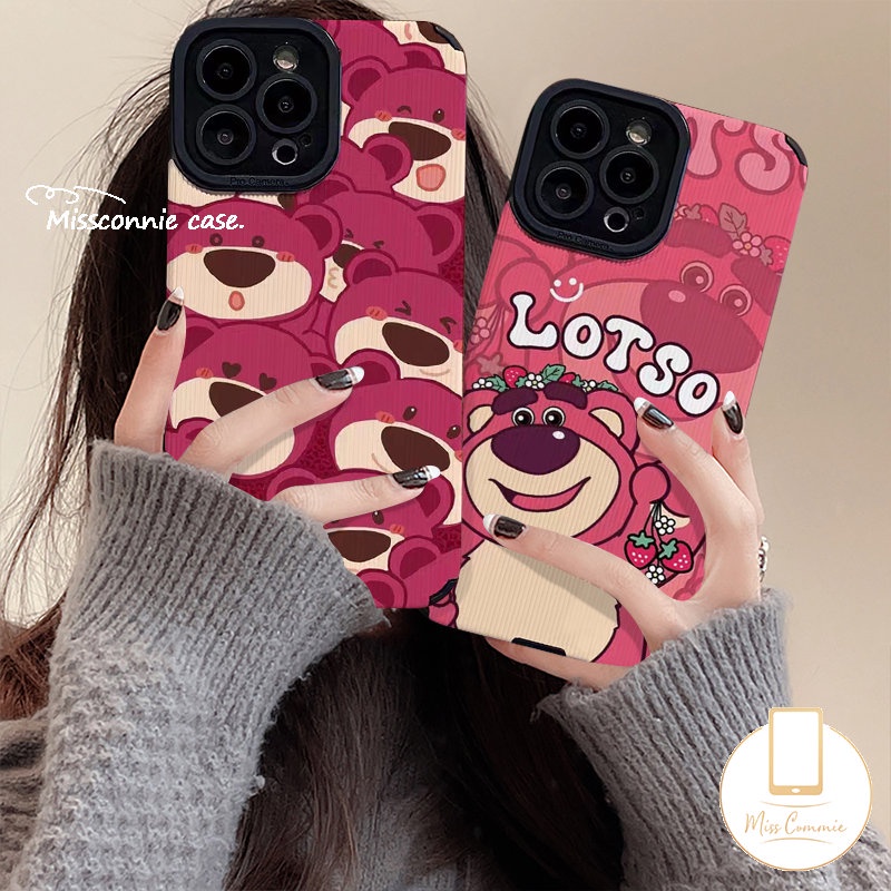 Ốp Điện Thoại Da Viền Silicon Dẻo Họa Tiết Gấu &amp; Dâu Tây Dễ Thương Cho iPhone 7Plus 11 13 14 12 Pro MAX XR 8Plus X XS MAX