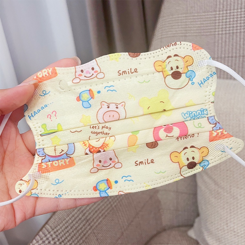 Khẩu Trang Ba Lớp Thoáng Khí Họa Tiết Hoạt Hình Xinh Xắn Dành Cho Bé 4-10 Tuổi