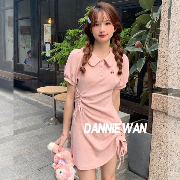 DannieWan váy nữ váy sơ mi váy hồng váy mùa hè Polo A22M1H6