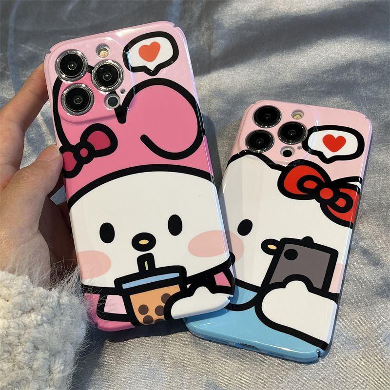 Ốp Điện Thoại Cứng Chống Sốc Họa Tiết Hello Kitty &amp; Trà Sữa Dễ Thương Cho iPhone1311 14pro 12 TL4M