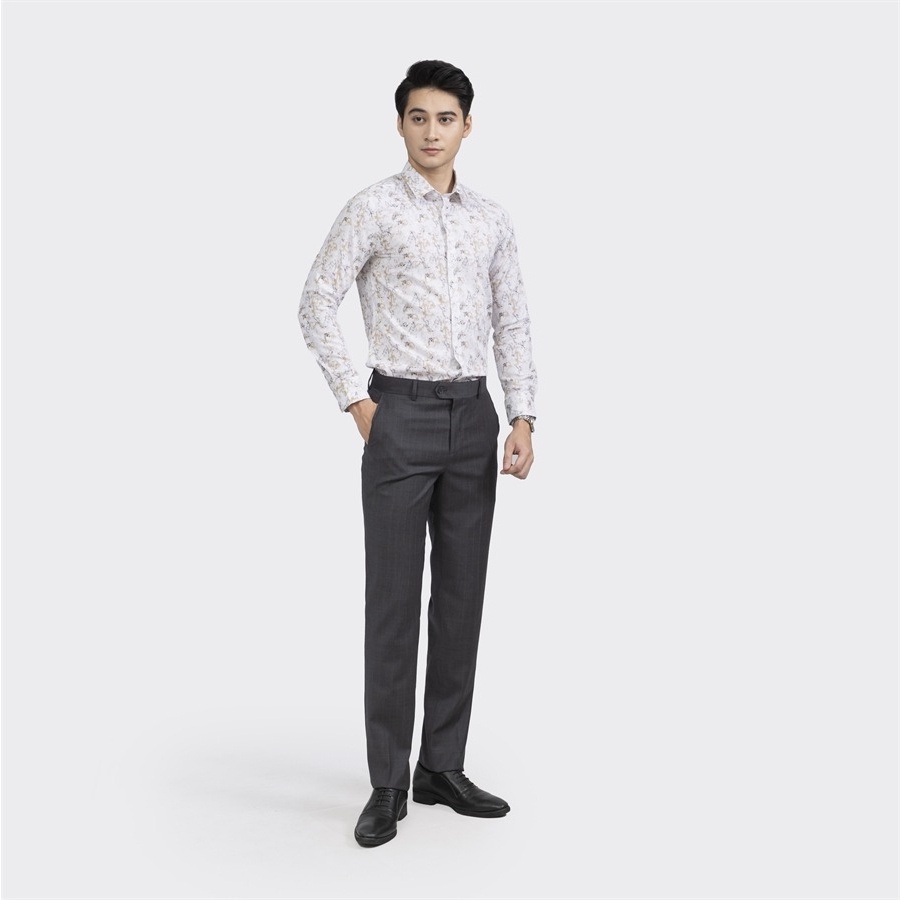 Áo sơ mi nam dài tay ARISTINO phom Slim Fit ôm vừa vặn, họa tiết sược trên nền trắng nổi bật, thanh lịch - ALS13102