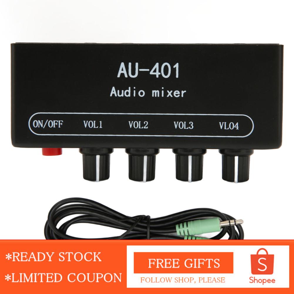 Alwaysonline 4 in 1 Out Mixer  Bass Treble Control Metal Shell 3.5mm Stereo for PC Amplifier