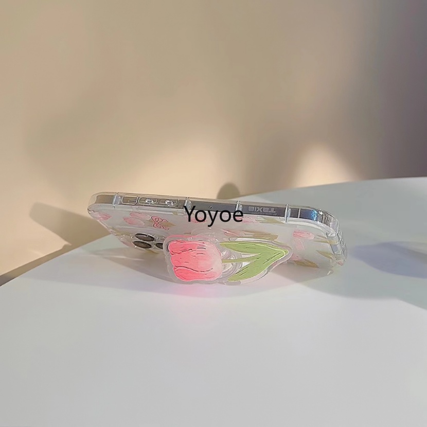 Ốp Điện Thoại Silicon Mềm Họa Tiết Hoa Tulip Gắn Giá Đỡ 2023 Cho iphone 11 12 13 14 14 13 12 11 Pro Max 14 Plus