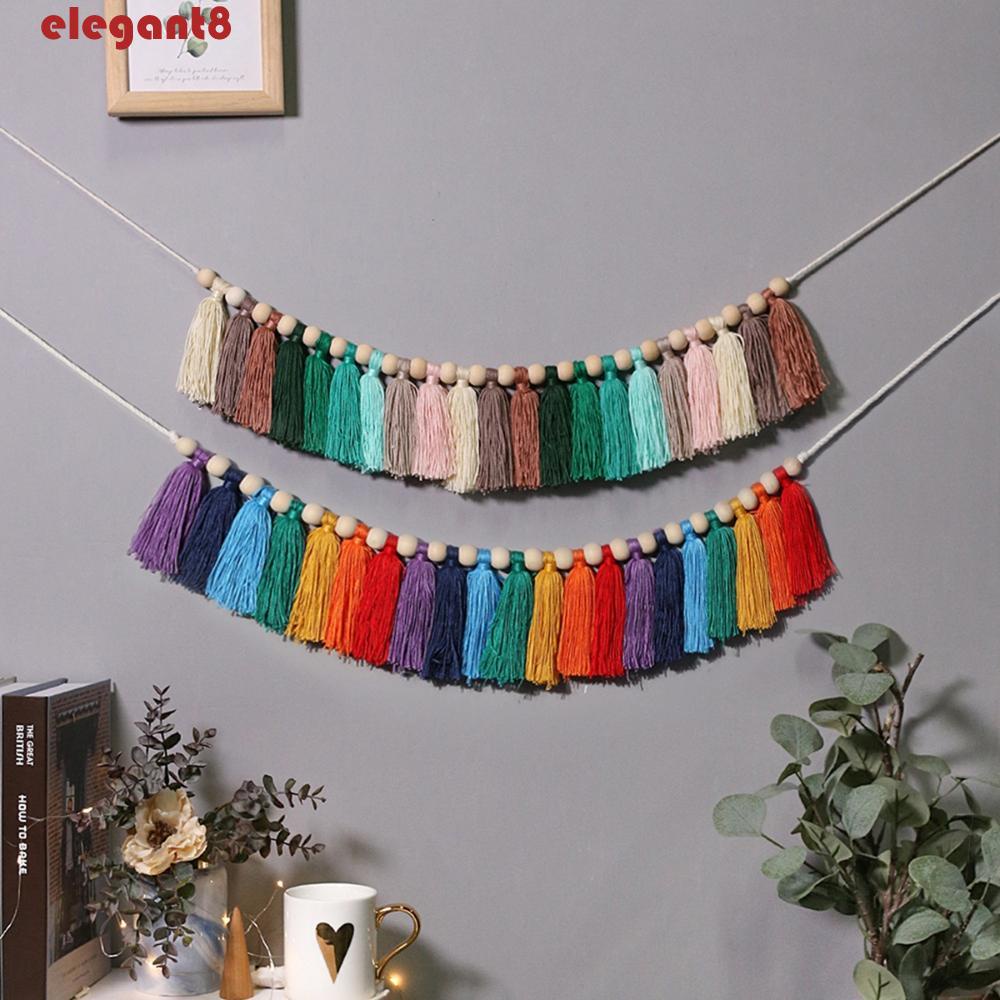 Vòng Hoa Cầu Vồng Tua Rua Phong Cách Bohemian Treo Tường Trang Trí Phòng Ngủ Cho Bé