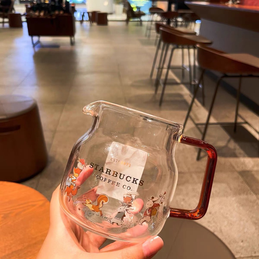 Ấm Trà Thủy Tinh Dung Tích Lớn 570ml In Hình Thỏ / Sóc / Cáo Starbucks Độc Đáo